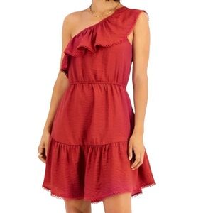 NWT BAR III Asymmetrical Ruffle Neckline Lined Elastic Waist Dress Size X-Small